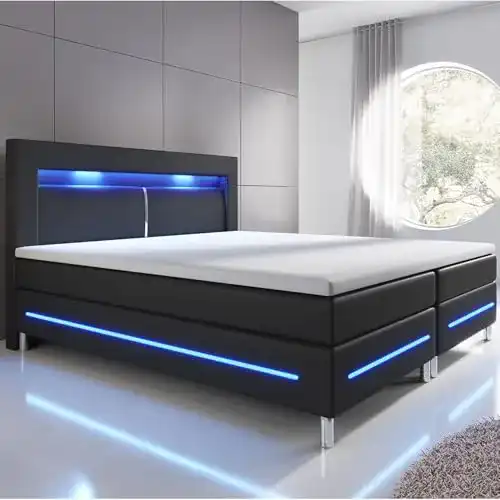 Boxspringbett 140×200 Juskys Norfolk mit LED-Beleuchtung