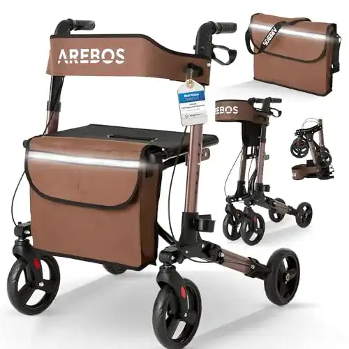 Arebos Leichtgewicht Rollator Aluminium – Faltbarer Reiserollator