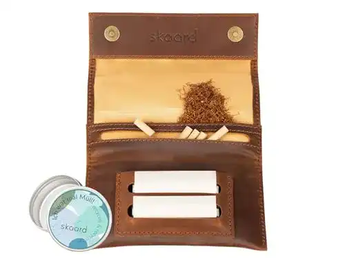 Tabaktasche aus Leder in Braun mit Taschenaschenbecher