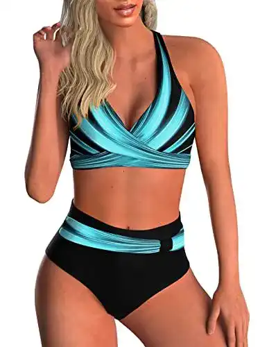 Bikini High Waist Adigaber Damen Zweiteiliger Badeanzug mit V-Ausschnitt