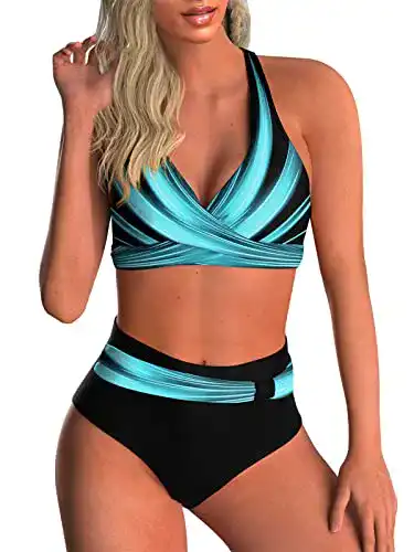 Bikini High Waist Adigaber Damen Zweiteiliger Badeanzug mit V-Ausschnitt