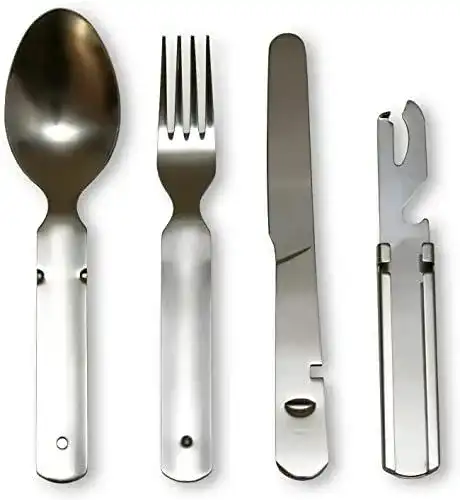 Campingbesteck KS-11 aus Edelstahl im 4-teiligen Set für Outdoor-Aktivitäten