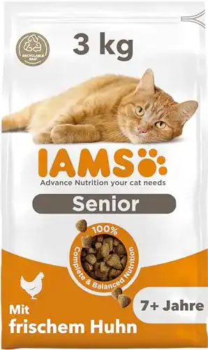 Iams Senior Katzenfutter trocken mit Huhn für ältere Katzen ab 7 Jahren