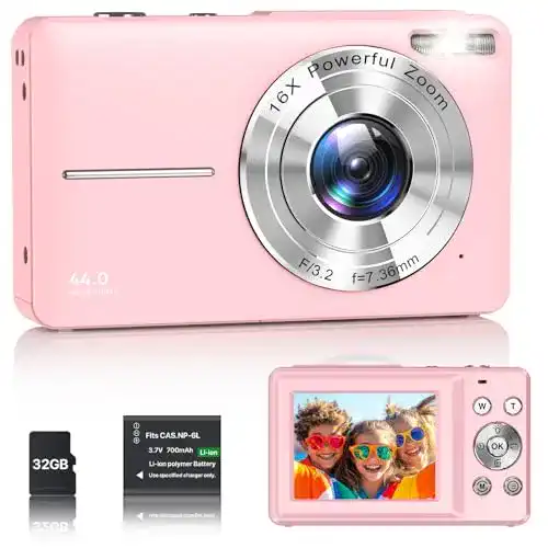 Vahoiald Digitalkamera in Pink mit 1080P und 44MP