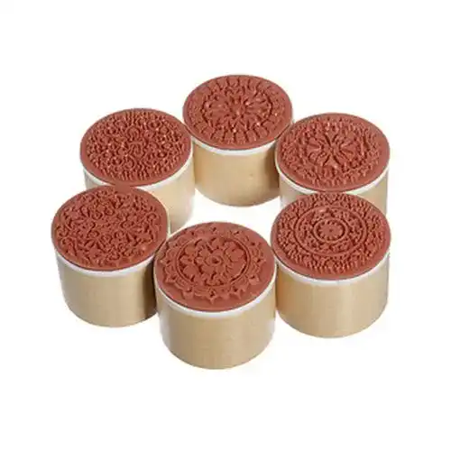 Motivstempel Sanwood 6 Stück Blumenstempel aus Gummi und Holz