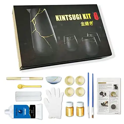Kintsugi Set für Keramik Reparatur mit Goldpulver und Zubehör