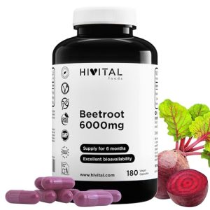Rote Beete Kapseln 6000 mg von Hivital Foods, 180 vegane Kapseln