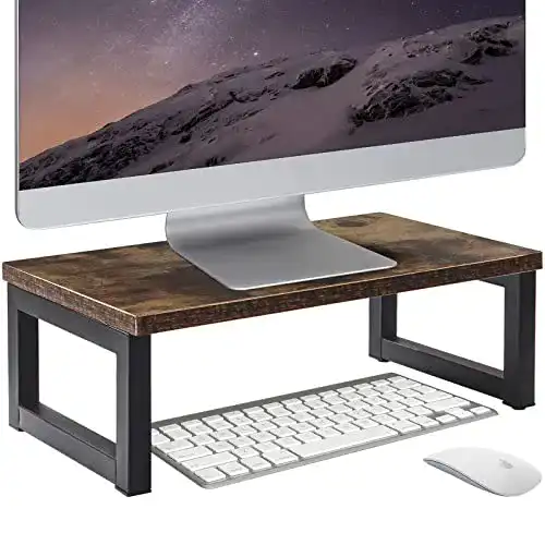 Monitorständer Oropy Vintage Holz für PC und Laptop mit Stauraum