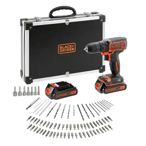 Akkuschrauber von Black+Decker mit 18V Li-Ion Akku und Zubehör