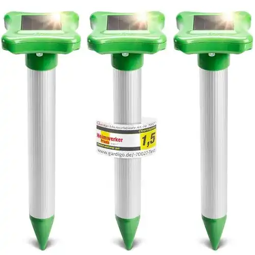 Wühlmausvertreiber Gardigo mit Solar und integriertem Akku – 3er Set