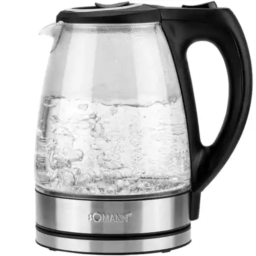 Bomann Wasserkocher Edelstahl 1,7 Liter mit BPA-freiem Glas