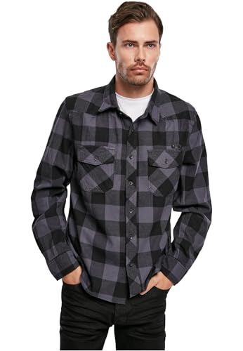 Flanellhemd Brandit Check Shirt Herren Baumwoll Hemd in Schwarz-Grau