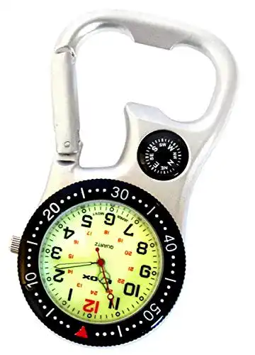 Uhr mit Kompass Klox in Weiß und Silber mit Karabiner
