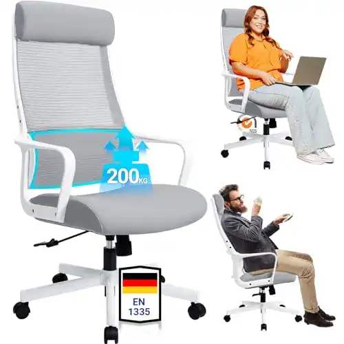 Ergonomischer Bürostuhl in Weiß von MELOKEA mit verstellbarer Kopfstütze