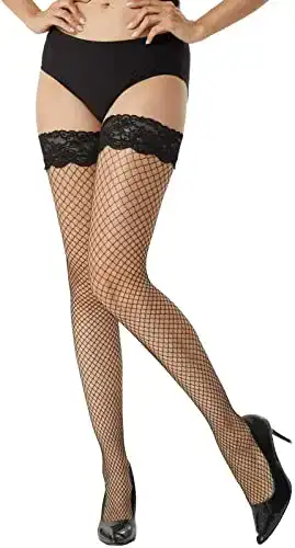 Netzstrümpfe Damen Halterlose von MANZI in Schwarz, Weiß und Rot