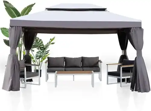 Gartenpavillon 3×4 Meter mit Moskitonetz und Vorhängen