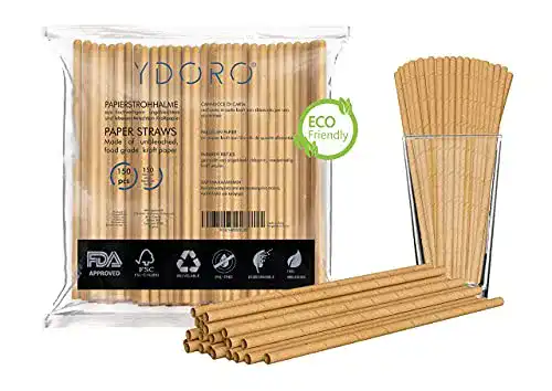 Papierstrohhalme Ydoro, 150 Stück aus biologisch abbaubarem Kraftpapier