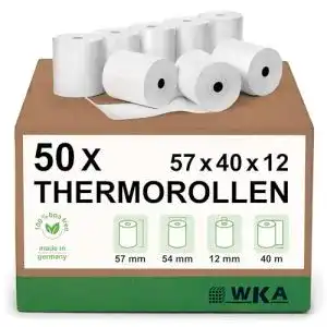 Thermorollen WKA 50 57mm x 40m x 12mm für Kassensysteme