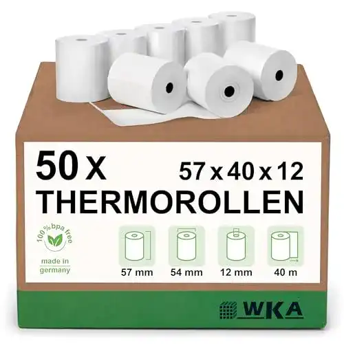 Thermorollen WKA 50 57mm x 40m x 12mm für Kassensysteme