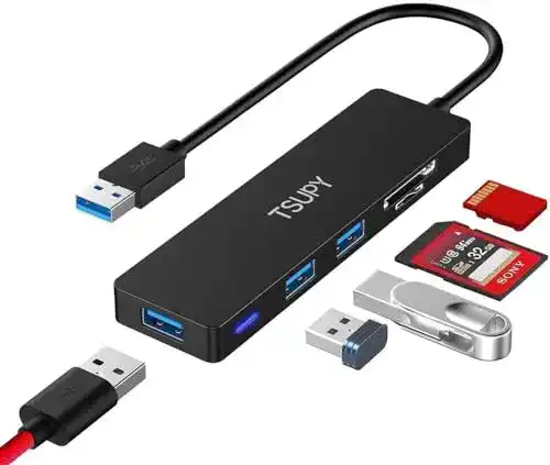Tsupy USB Hub 3.0 5 in 1 mit Kartenleser und 3 USB-Anschlüssen