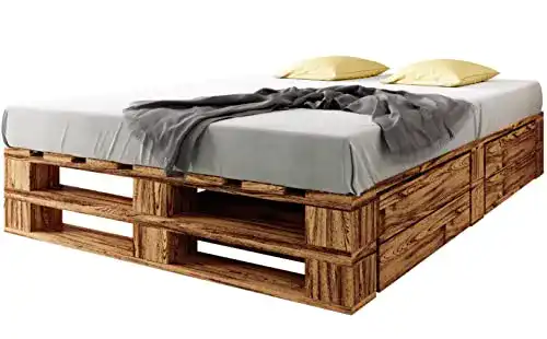 Futonbett aus Holz 140 x 200 cm mit Lattenrost und Bettkästen