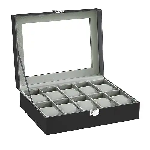 Uhrenbox mit 10 Fächern und Glasdeckel von SONGMICS