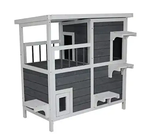 Katzenhaus Outdoor SunnyDeals in Grau-Weiß, Großes Modell