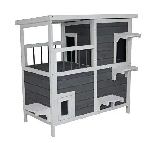 Katzenhaus Outdoor SunnyDeals in Grau-Weiß, Großes Modell