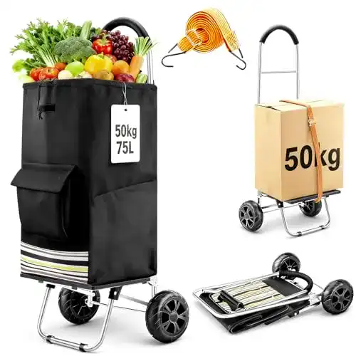 Einkaufstrolley von Wilbest, klappbar bis 50 kg mit 75L Tasche