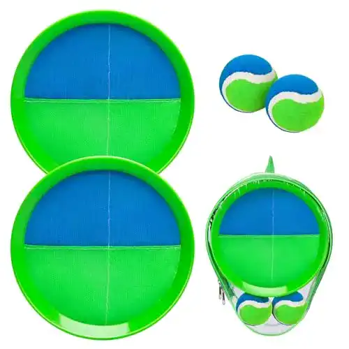 Klettballspiel Inpodak für Kinder – Wurfspiel mit 2 Schlägern und 2 Bällen
