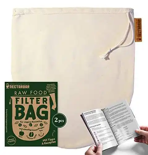 Nussmilchbeutel Nectarbar Eco aus Baumwolle im Doppelpack 25 x 30 cm