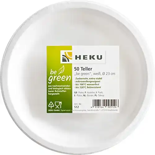 Zuckerrohr-Teller Heku 30512, 50 kompostierbare Teller, Ø 23 cm