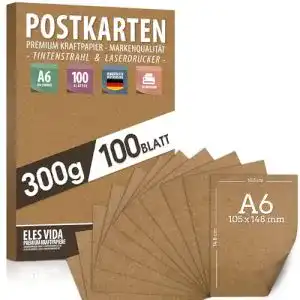 Blanko Postkarten aus Kraftpapier zum Bedrucken – 100 Stück DIN A6