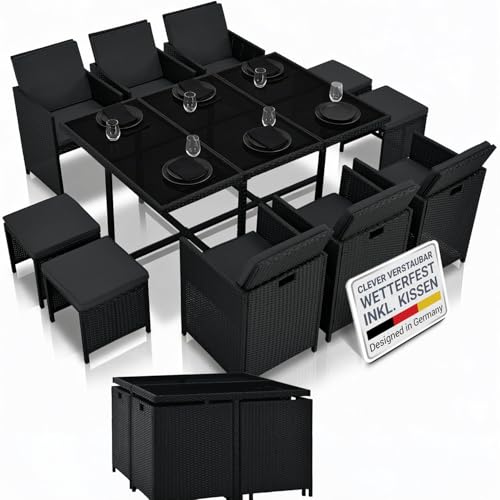 Gartenmöbelset Juskys Polyrattan Sitzgruppe Baracoa XL 11-teilig