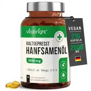 Hanföl-Kapseln von Vitabright Kaltgepresstes Hanfsamenöl, vegan, hochdosiert