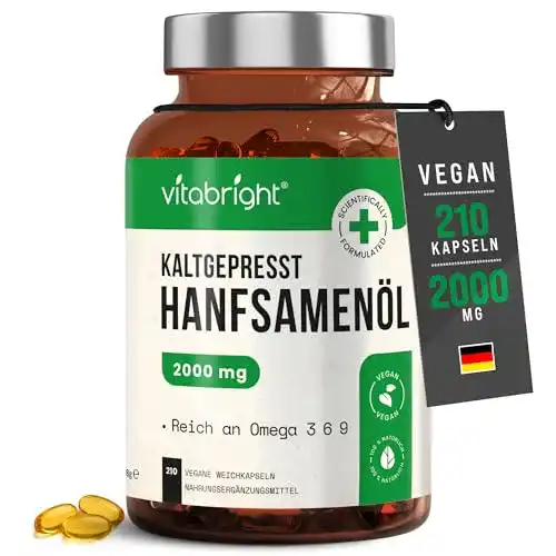 Hanföl-Kapseln von Vitabright Kaltgepresstes Hanfsamenöl, vegan, hochdosiert