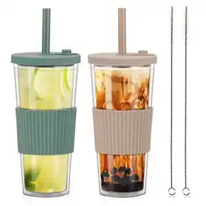 Zgoec Bubble-Tea-Becher 24oz/730ml mit Strohhalm und Deckel, 2er Set