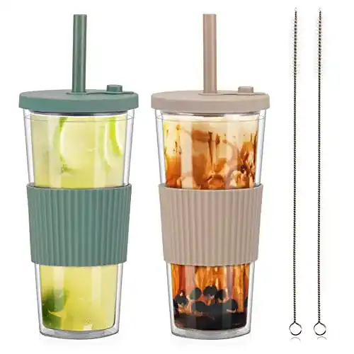 Zgoec Bubble-Tea-Becher 24oz/730ml mit Strohhalm und Deckel, 2er Set