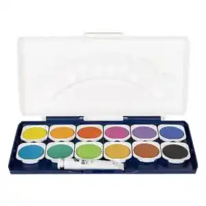 Stylex Deckfarbkasten mit 12 Farben und Mischfeldern, 23x12x2,5 cm