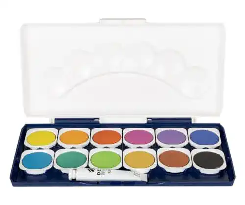 Stylex Deckfarbkasten mit 12 Farben und Mischfeldern, 23x12x2,5 cm