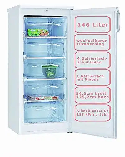 Amica GS 15406 W Gefrierschrank mit 5 Schubladen und 146 Litern Volumen