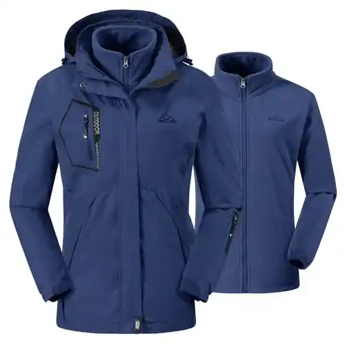 Damen 3-in-1 Skijacke von Donhobo mit abnehmbarer Fleecejacke
