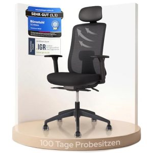 Bürostuhl mit Kopfstütze Schekka – Ergonomischer Schreibtischstuhl mit 3D Armlehnen
