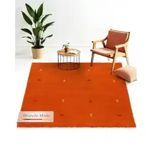 Wollteppich Gabbeh Uni quadratisch in Orange 150×150 cm
