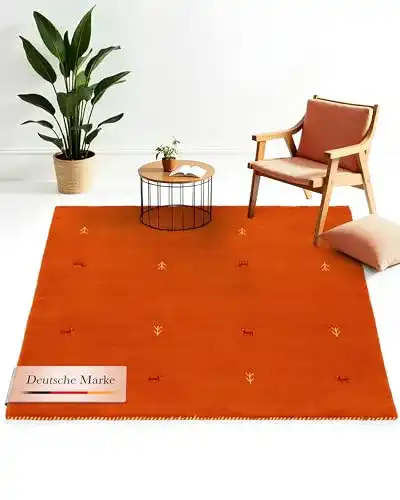 Wollteppich Gabbeh Uni quadratisch in Orange 150×150 cm