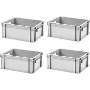 Eurobox EB-417 im Set mit 4 Kunststoffboxen in Grau, 40x30x17,5 cm