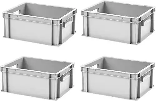 Eurobox EB-417 im Set mit 4 Kunststoffboxen in Grau, 40x30x17,5 cm