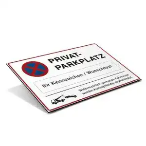 Privatparkplatz-Schild mit individuellem Kennzeichen für Außenbereich
