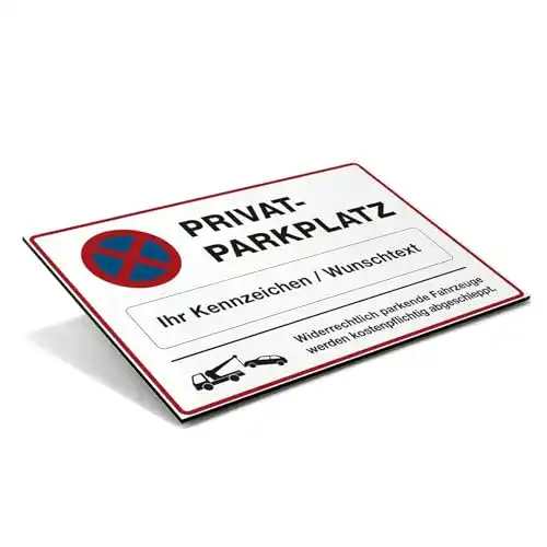 Privatparkplatz-Schild mit individuellem Kennzeichen für Außenbereich