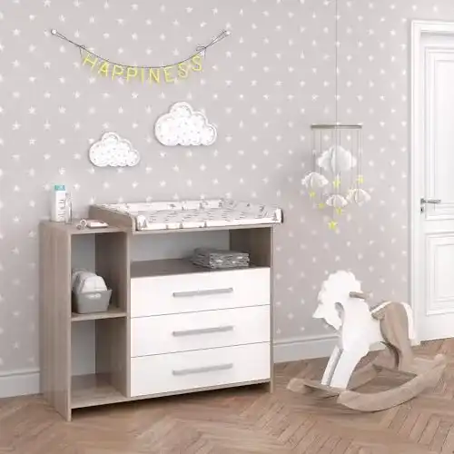 Wickelkommode Vicco Oskar in Weiß und Sonoma, 113 x 100 cm